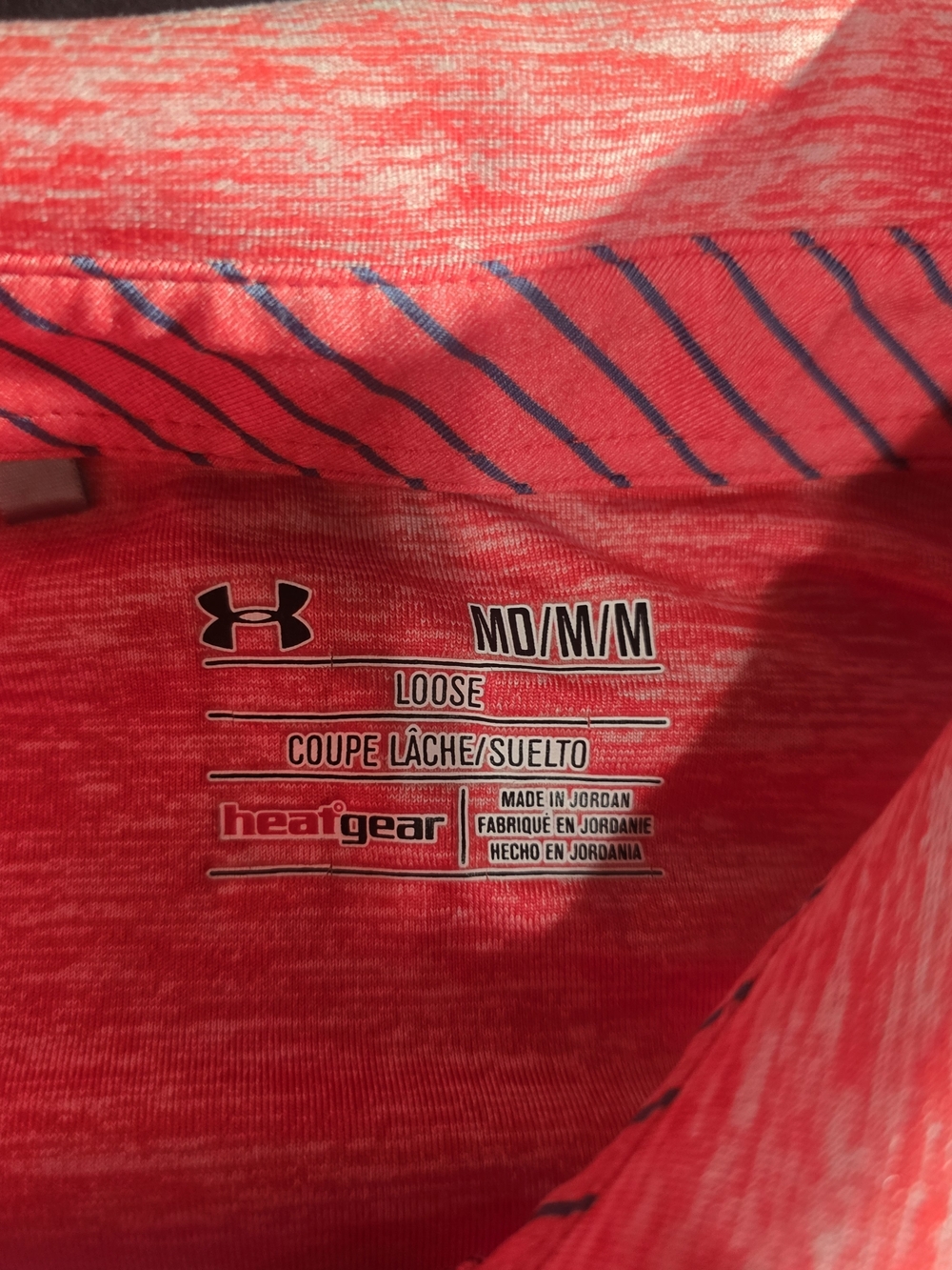 Under Armour Men's Heather Coral Polo with Navy Logo - Picture 4 of 4